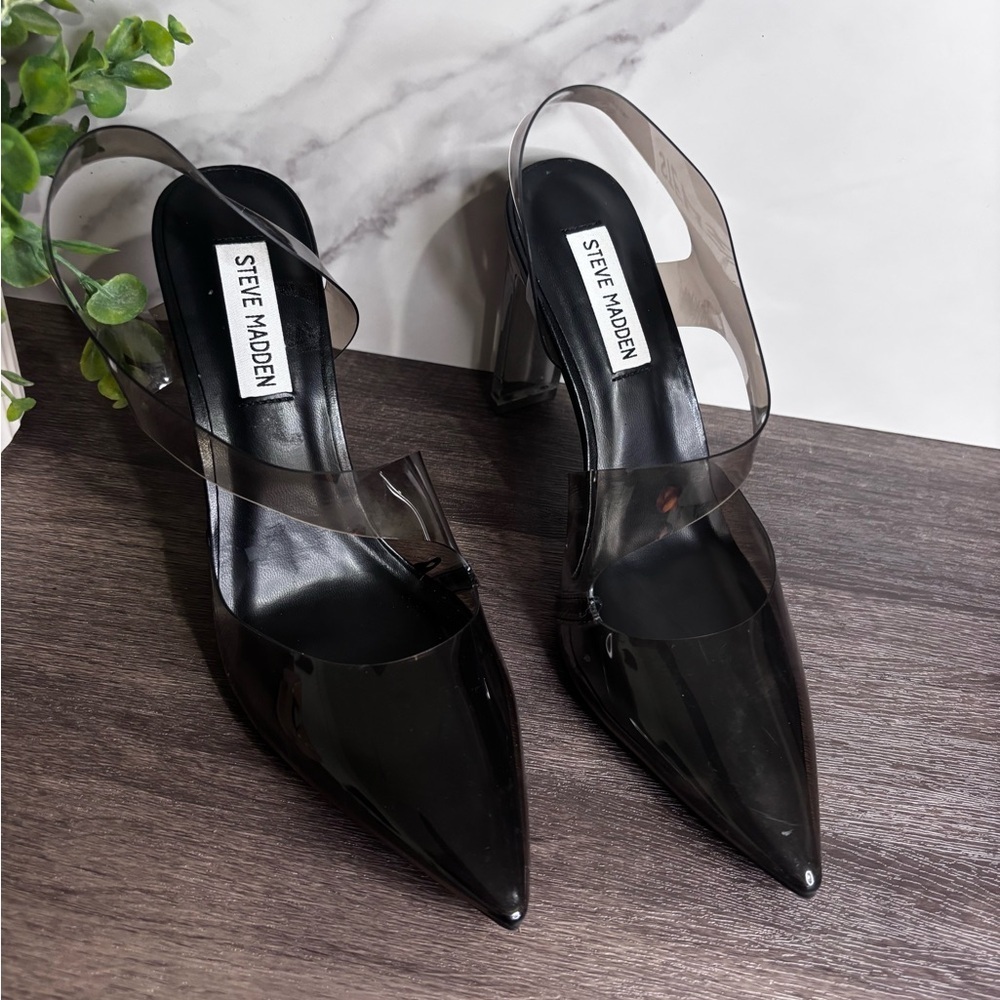 Steve Madden Black and Clear Heels